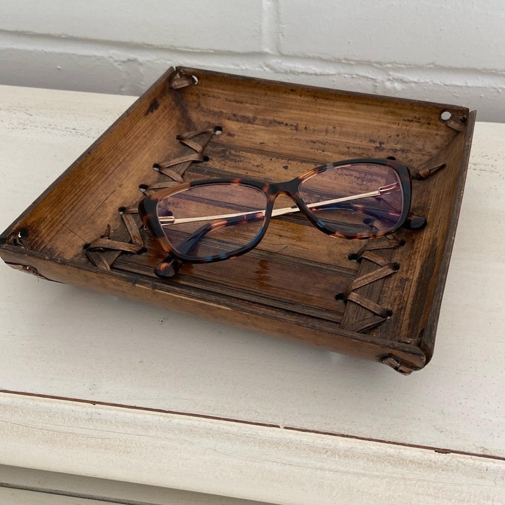 Small Traditional Classic Rustic Brown Wooden Bamboo Catch-All Tray Dish